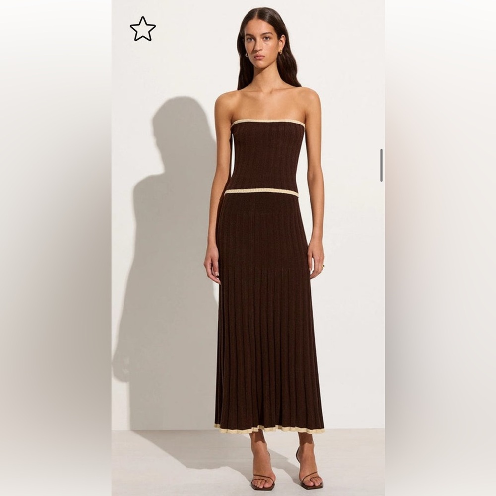 Faithfull the Brand Mona Ribbed Knit XL Skirt - Coffee Brown Beige - Midi/Maxi